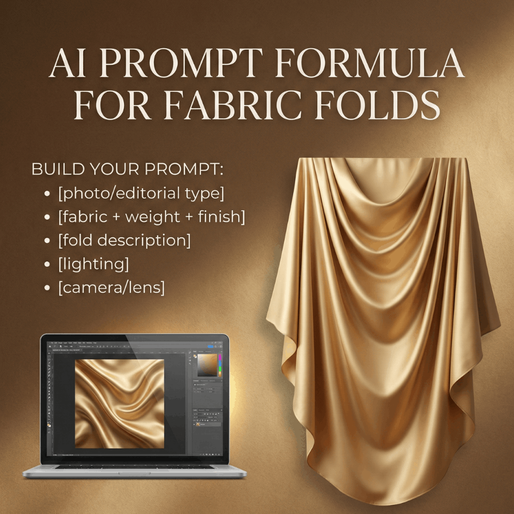 photorealistic fabric folds prompts formula for AI fashion illustration
