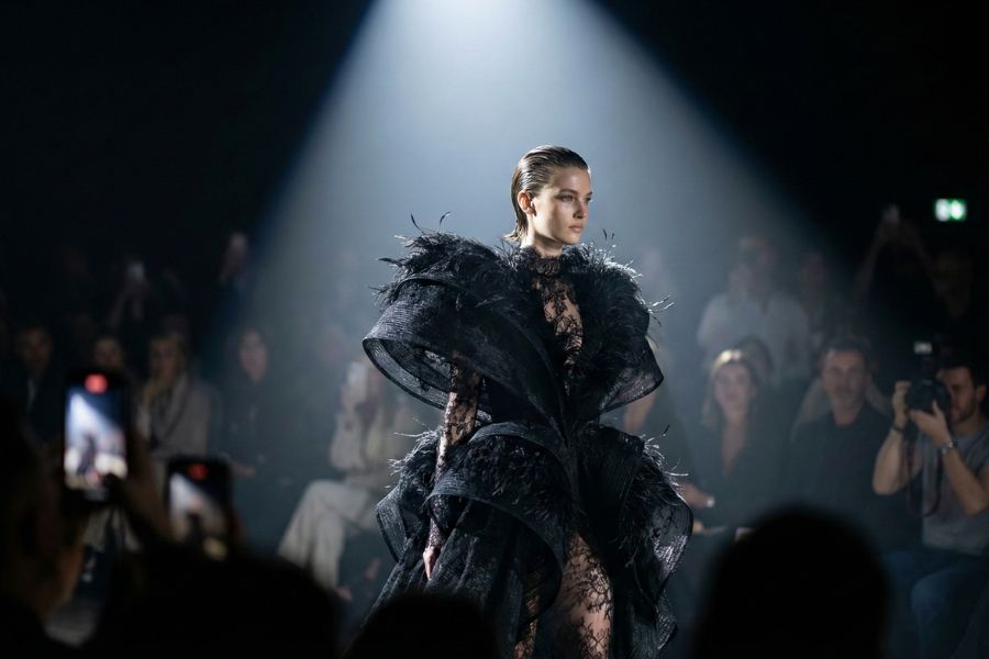 Luxury Fashion Prompt AI runway example generated in Midjourney