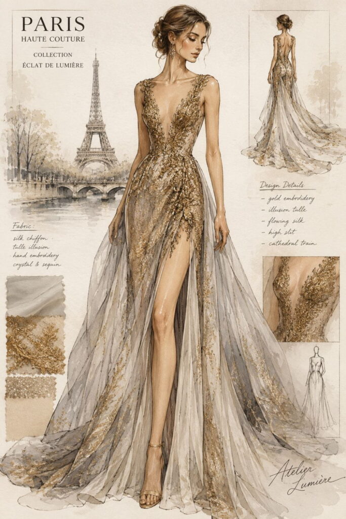 Luxury Couture AI Fashion Illustration Prompts Luxury couture AI Fashion Illustration Prompts
