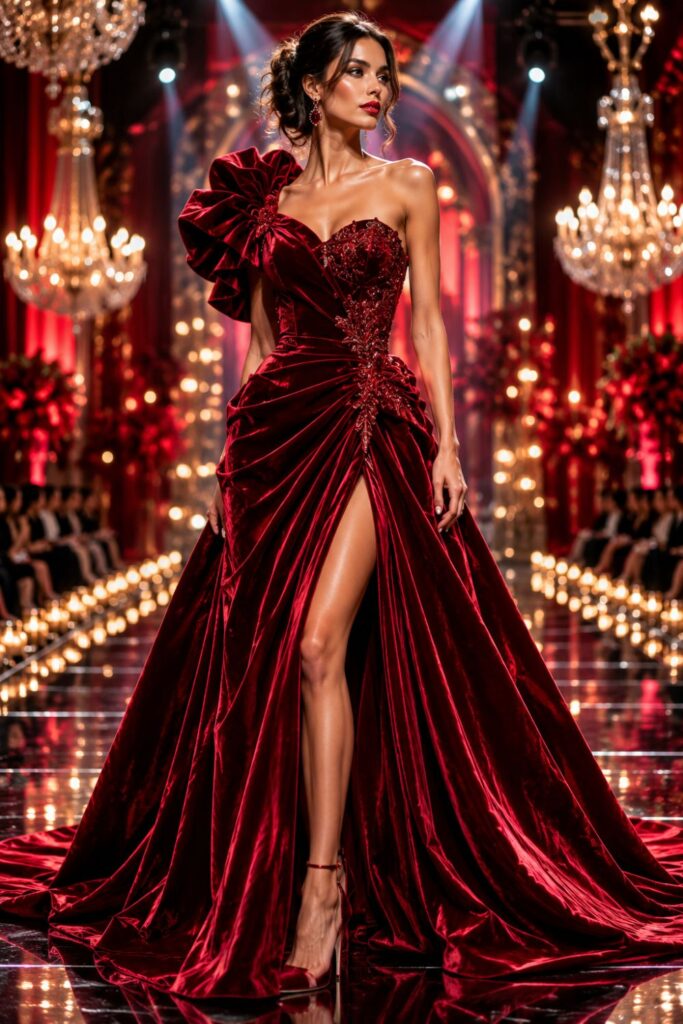 Luxury Red Velvet Couture AI Fashion Prompt