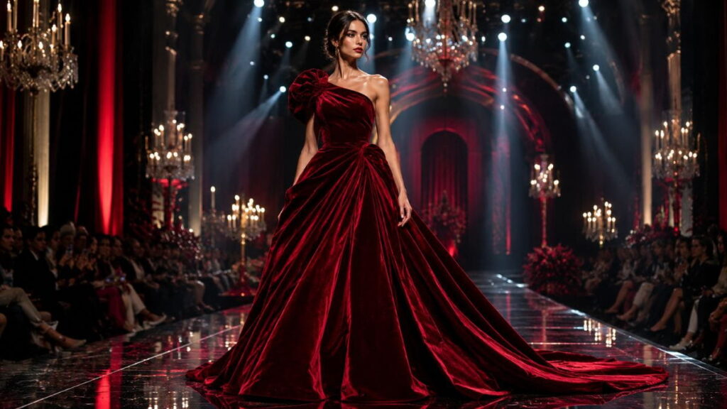 Luxury Red Velvet Couture AI Fashion Prompt