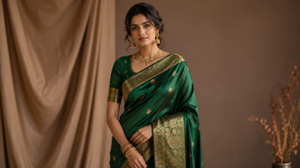 AI prompts for saree photography used to create a studio-style saree portrait