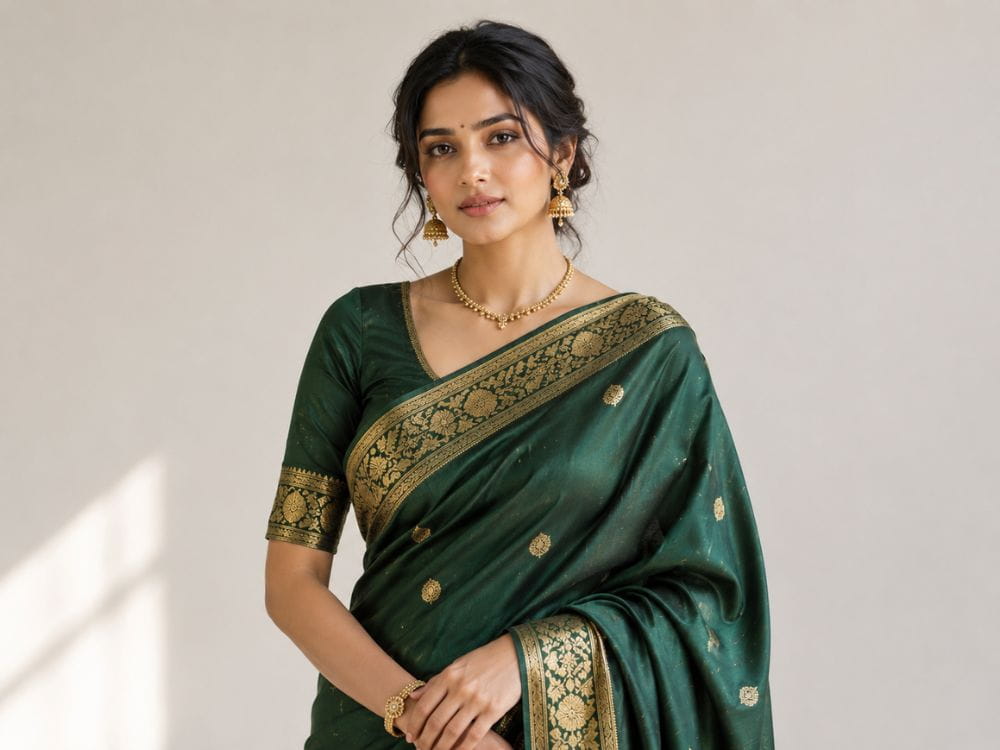 Color-true saree fabric result from AI prompts for saree photography