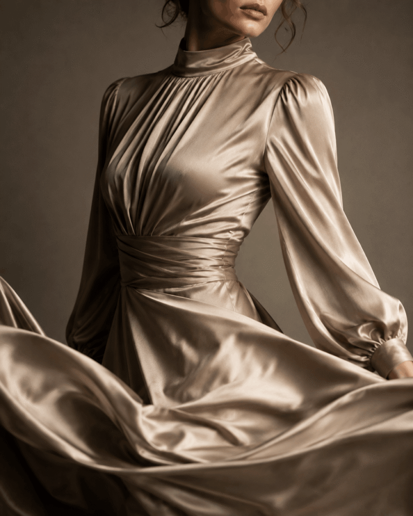 Fabric Texture in AI Fashion Prompts silk fabric texture rendered using fabric-first Midjourney prompt wording