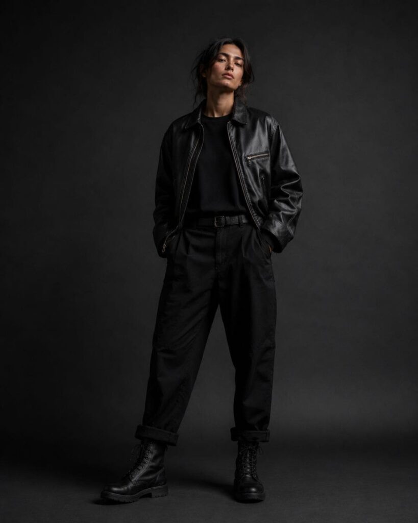 All-black monochrome streetwear outfit made with an AI prompt