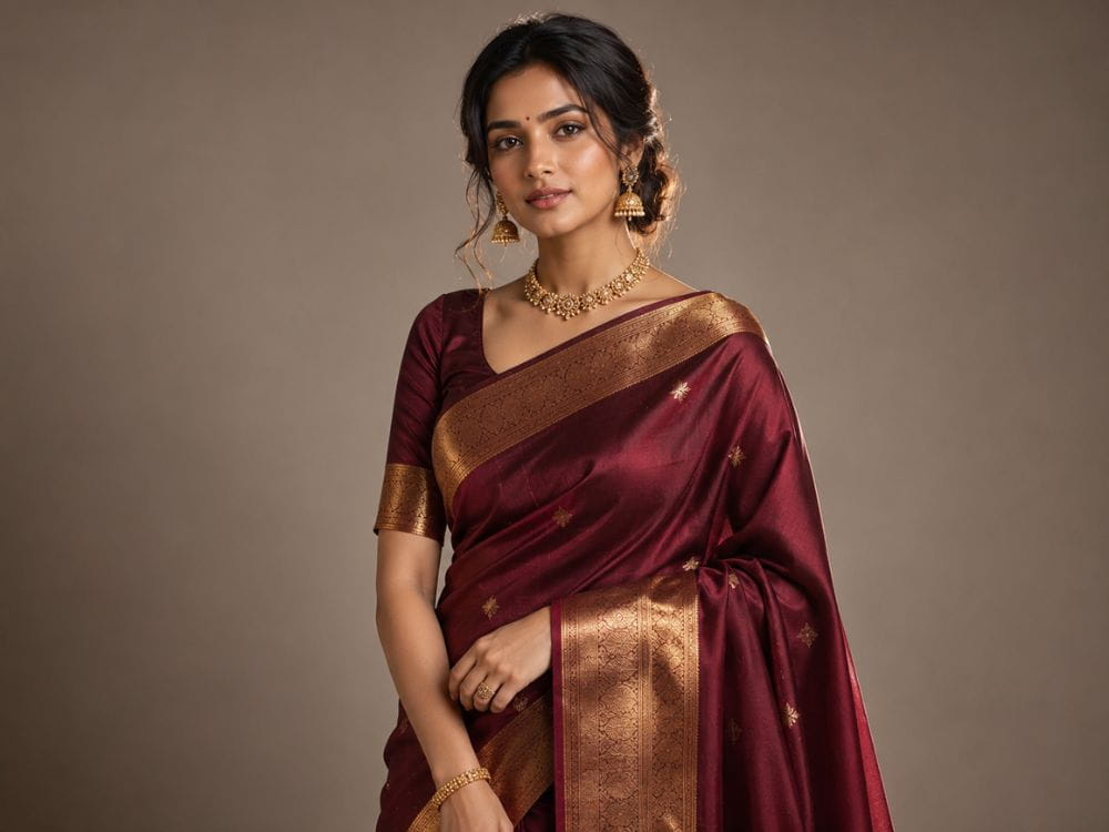 AI prompts for saree photography applied to fix flat studio lighting