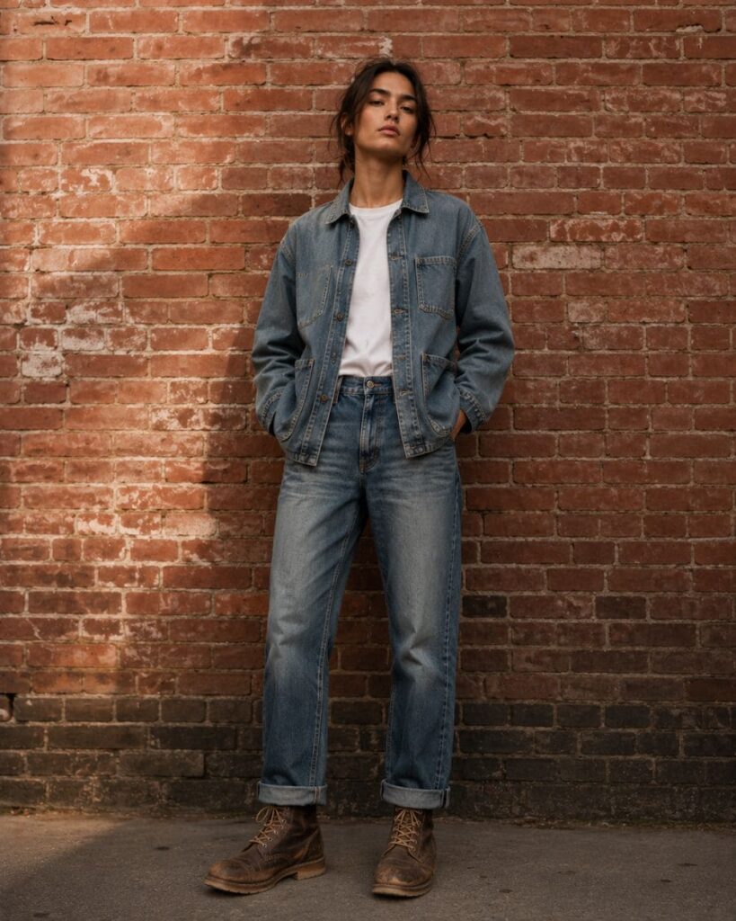 Vintage workwear streetwear outfit created from an AI fashion prompt
