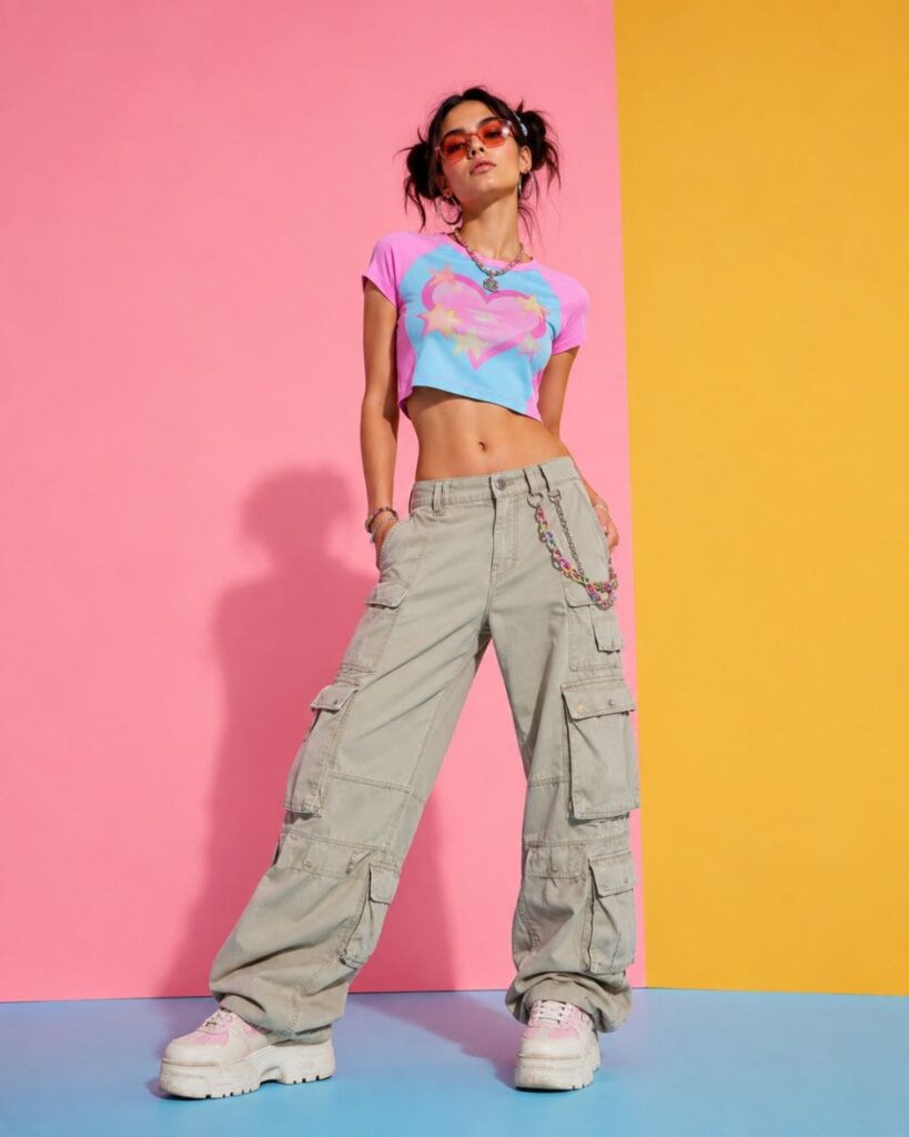 Y2K-style streetwear outfit created with an AI fashion prompt