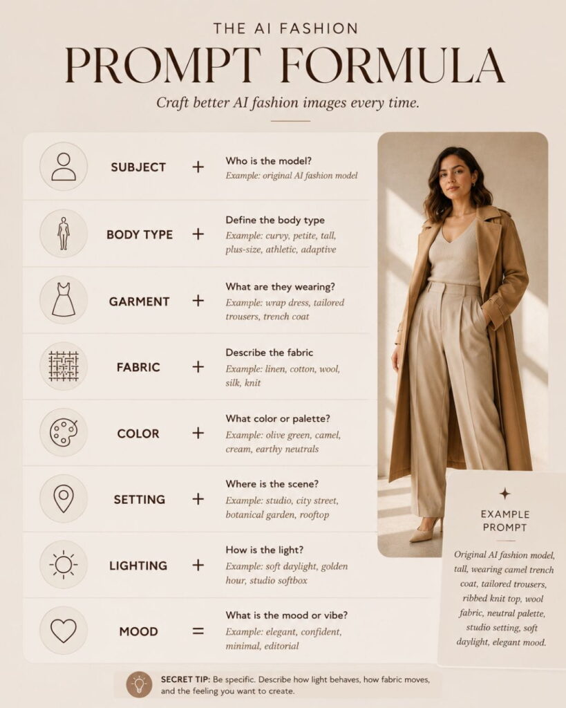 ai fashion prompt formula infographic AI Fashion Prompts for Every Body Type prompt formula infographic.