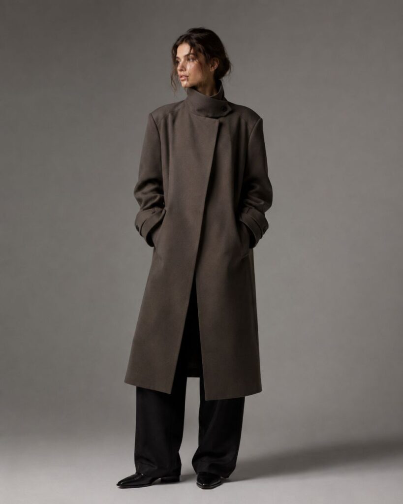 Monochrome Look – Korean Minimalist Fashion AI Prompt Korean minimalist monochrome outfit in all-charcoal tones