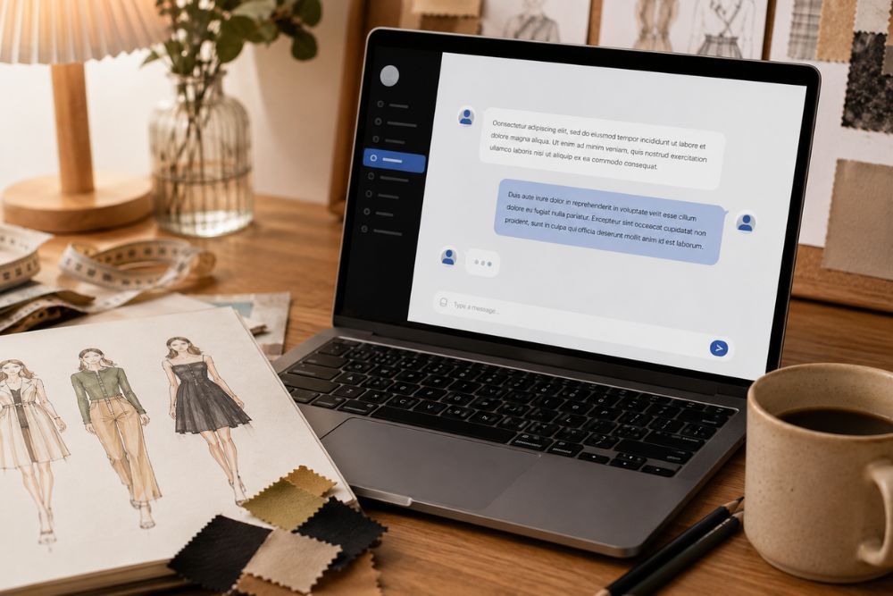 Writing a Fashion Portfolio Narrative with AI Prompts AI prompts for fashion portfolio narrative writing on a laptop screen