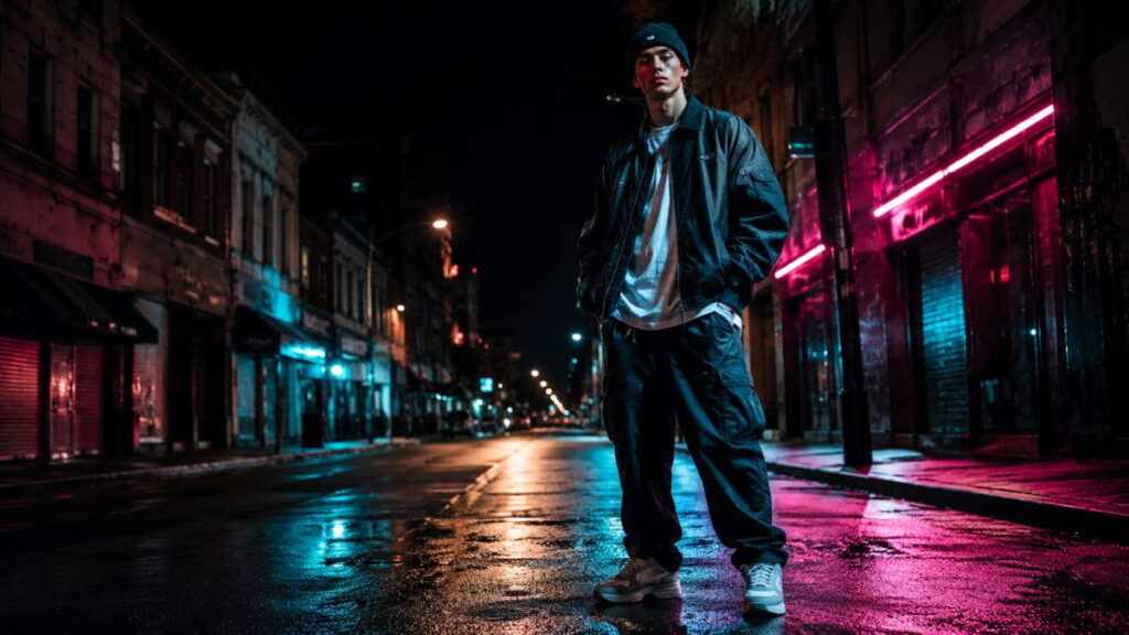 AI prompts for streetwear lighting hacks with an urban fashion model