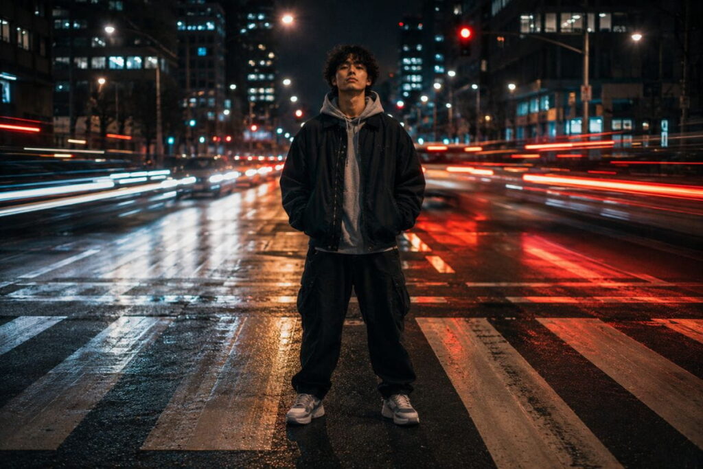 AI prompts for streetwear with motion-blur light trails