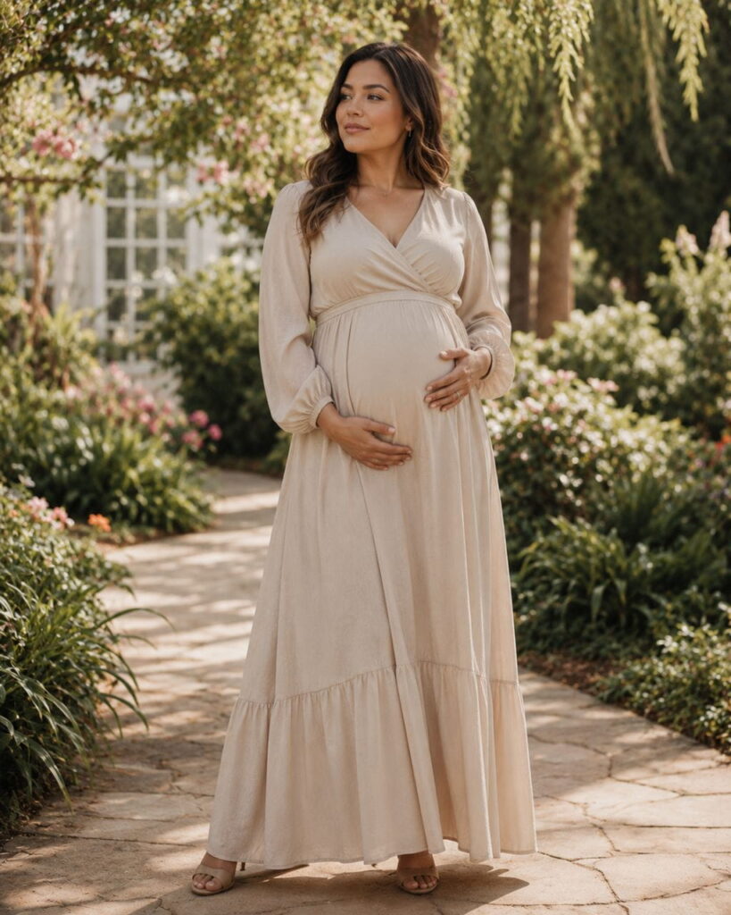 Pregnancy & Maternity AI Fashion Prompts AI Fashion Prompts for Every Body Type featuring maternity AI-generated fashion model.