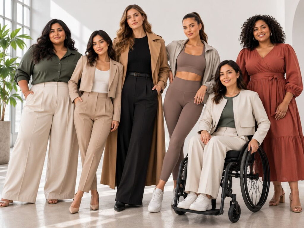 Mixed Body Group Campaign AI Fashion Prompts AI Fashion Prompts for Every Body Type featuring diverse fashion campaign models.