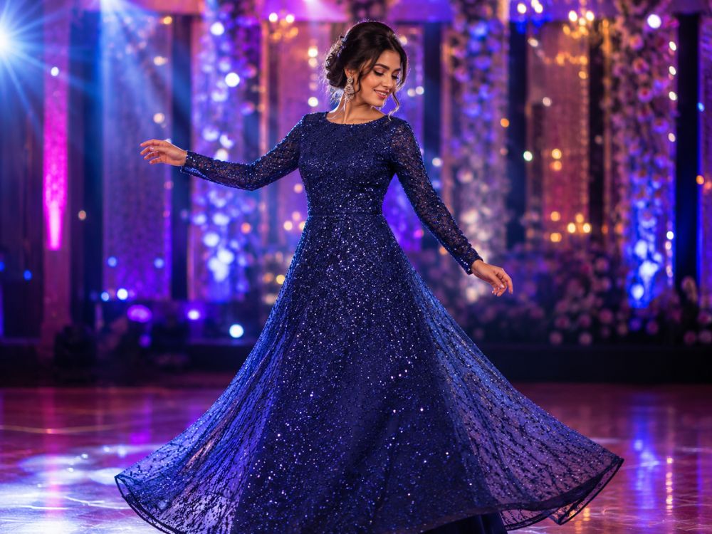 Bridal AI fashion prompts for shimmering sequin reception gown