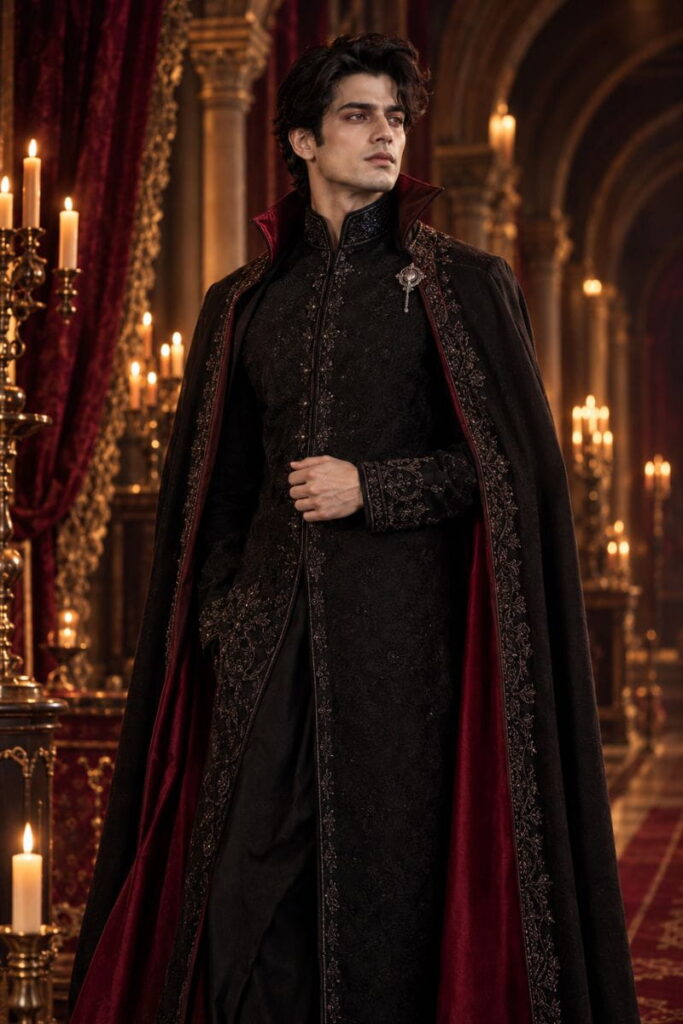 Kurta Vampire Prince Costume Kurta vampire prince costume created with Halloween costume AI prompts