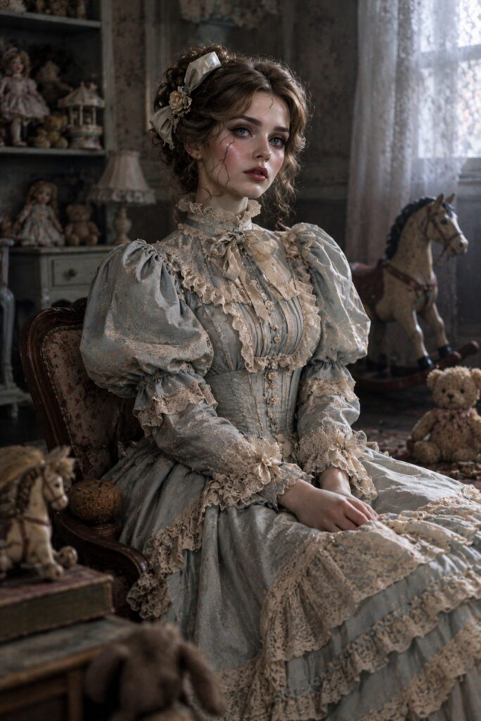 Haunted Porcelain Doll Halloween Outfit Porcelain doll costume idea from Halloween outfit AI prompts