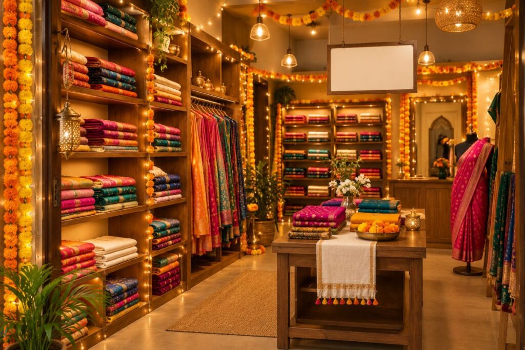 Festive shop display for Navratri AI prompts marketing offers